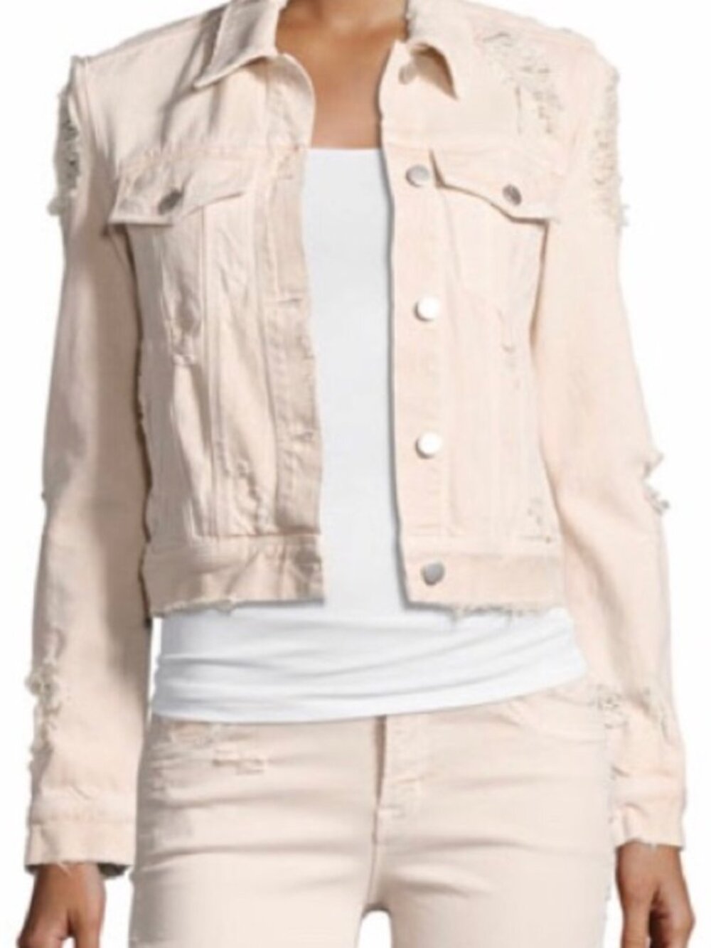 J Brand Harlow Distressed Jean Jacket Cream NWOT